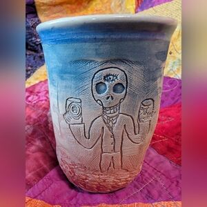 Handcrafted Blue and Tan Ceramic Vase